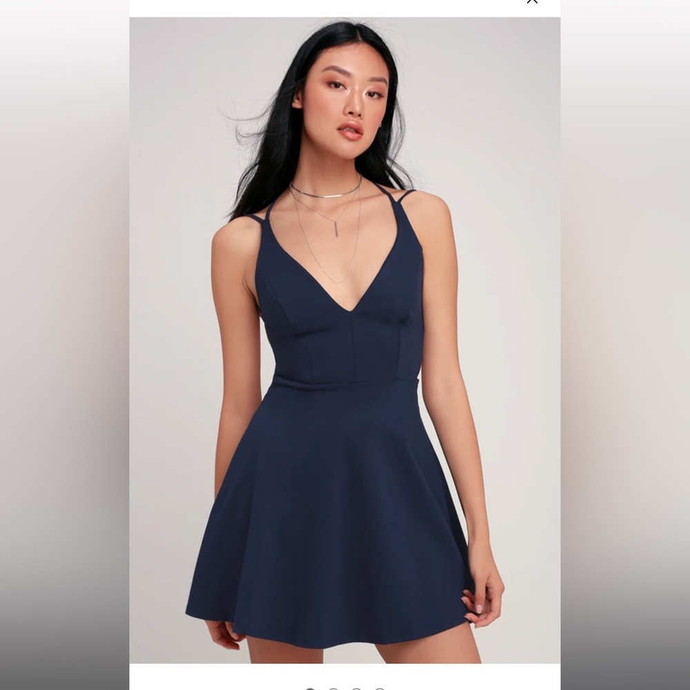 Believe in Love Navy Blue Backless Skater Dress